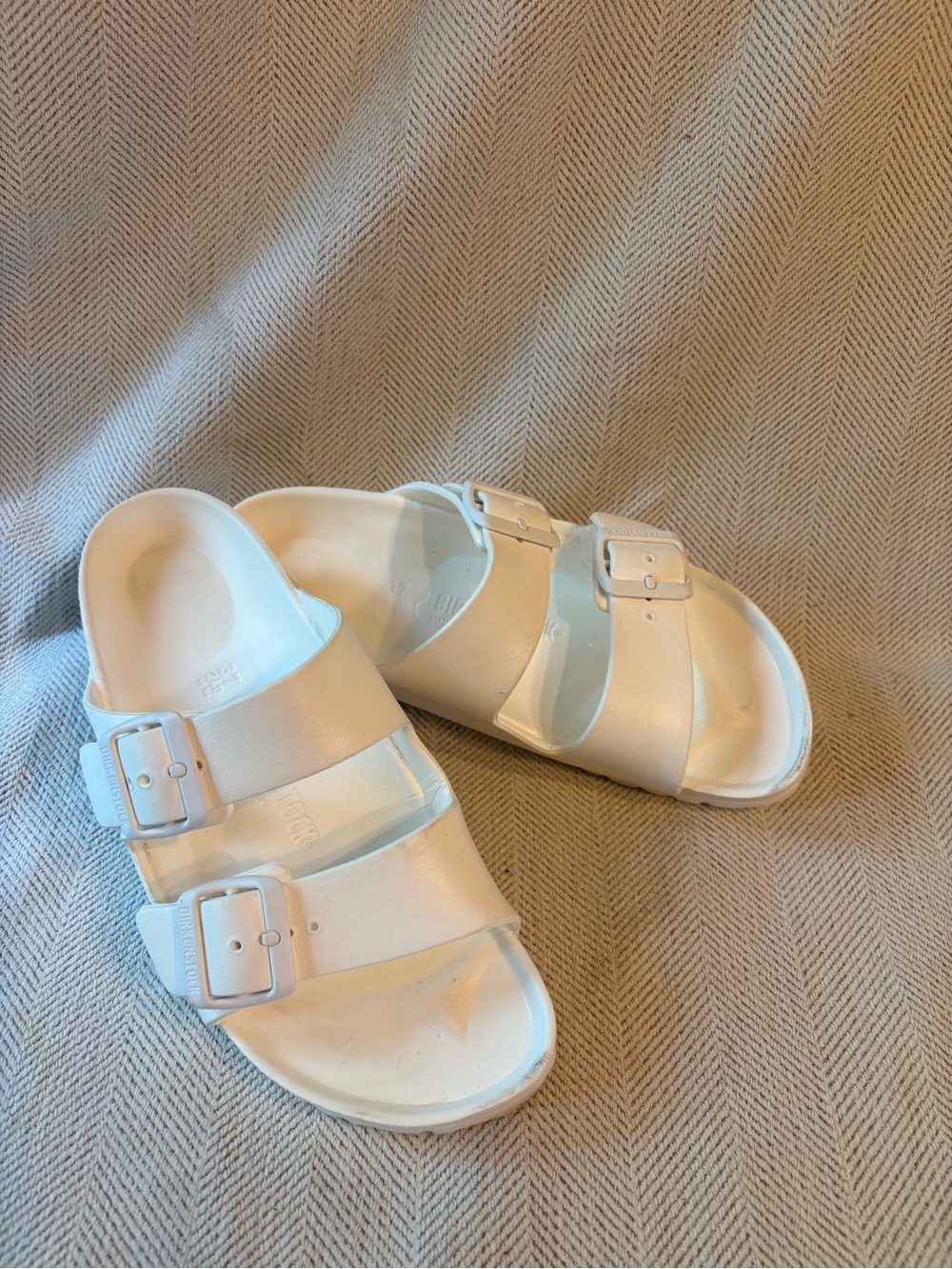 Birkenstock White Double-Buckle EVA Slide Sandals